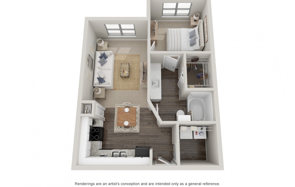 A1 - 1 bedroom floorplan layout with 1 bath and 660 square feet. (Standard)