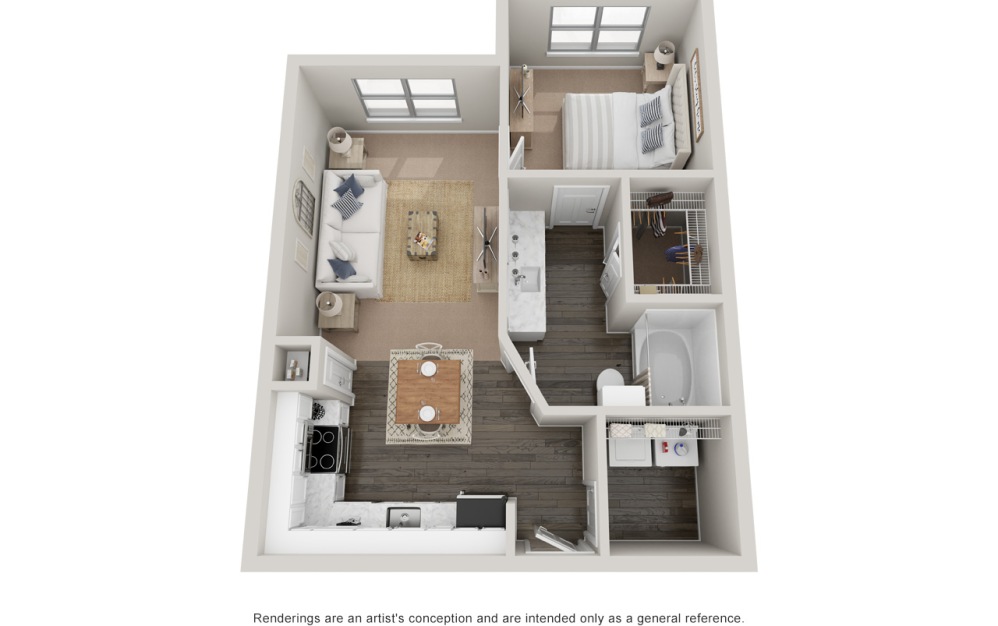 A1 - 1 bedroom floorplan layout with 1 bathroom and 660 square feet (Platinum)