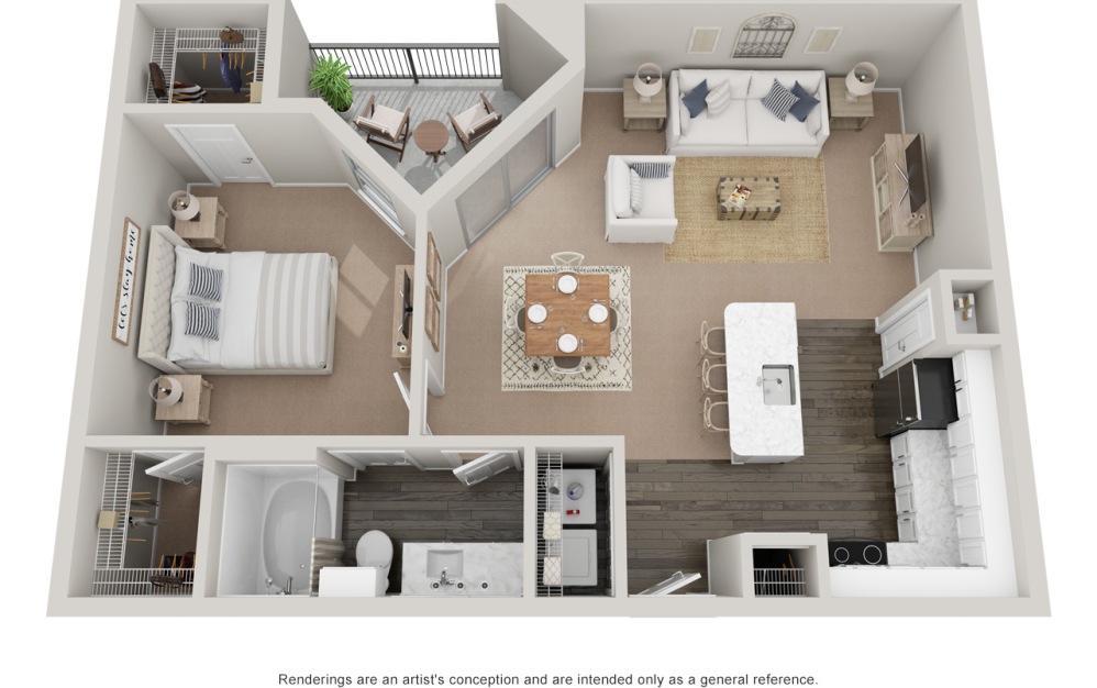 A4T - 1 bedroom floorplan layout with 1 bathroom and 900 square feet (Platinum)