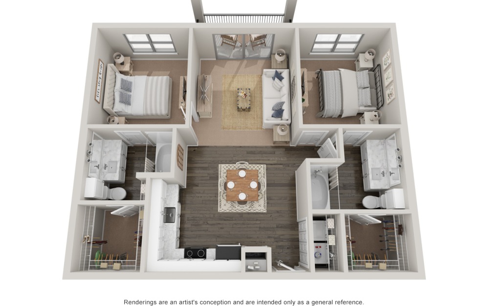 B1 P - 2 bedroom floorplan layout with 2 bathrooms and 1070 square feet