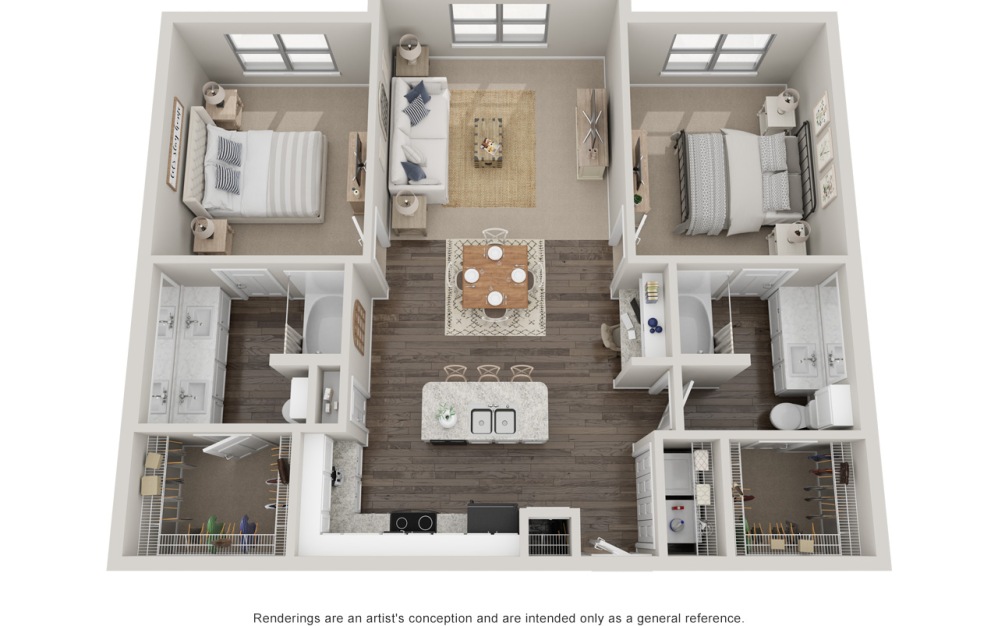 B2 - 2 bedroom floorplan layout with 2 bathrooms and 1180 square feet (Standard
)