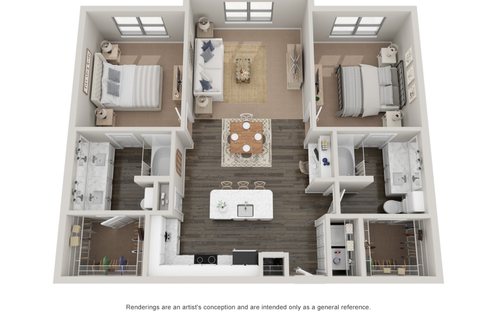 B2 - 2 bedroom floorplan layout with 2 bathrooms and 1180 square feet (Platinum)