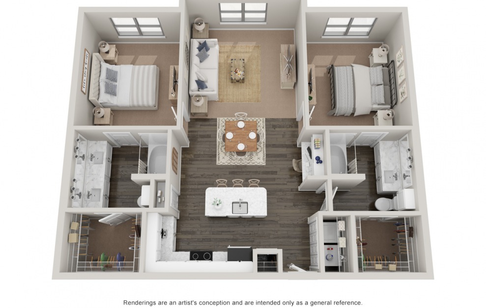 B2 - 2 bedroom floorplan layout with 2 baths and 1180 square feet. (Platinum)