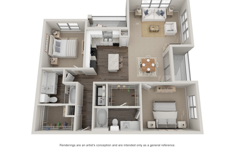 B3T - 2 bedroom floorplan layout with 2 bathrooms and 1420 square feet