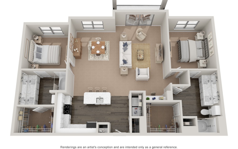 B4T P - 2 bedroom floorplan layout with 2 bathrooms and 1580 square feet