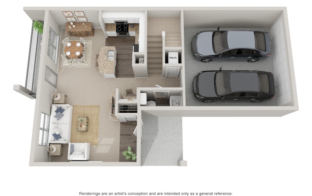 B5TH P - 2 bedroom floorplan layout with 2.5 bathrooms and 1510 square feet (Floor 1)