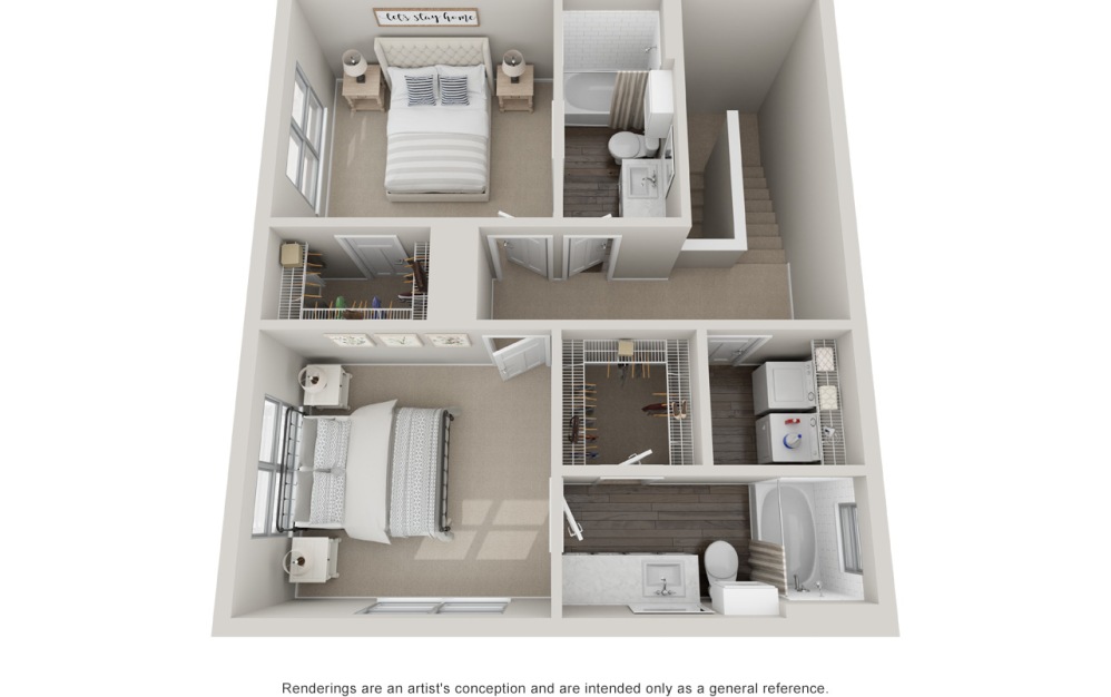 B5TH P - 2 bedroom floorplan layout with 2.5 bathrooms and 1510 square feet (Floor 2)